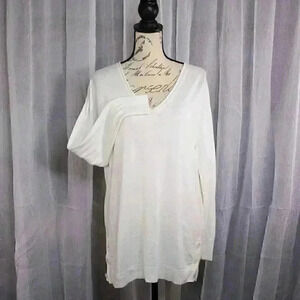 J. Crew Size L White linen blend side button vneck sweater